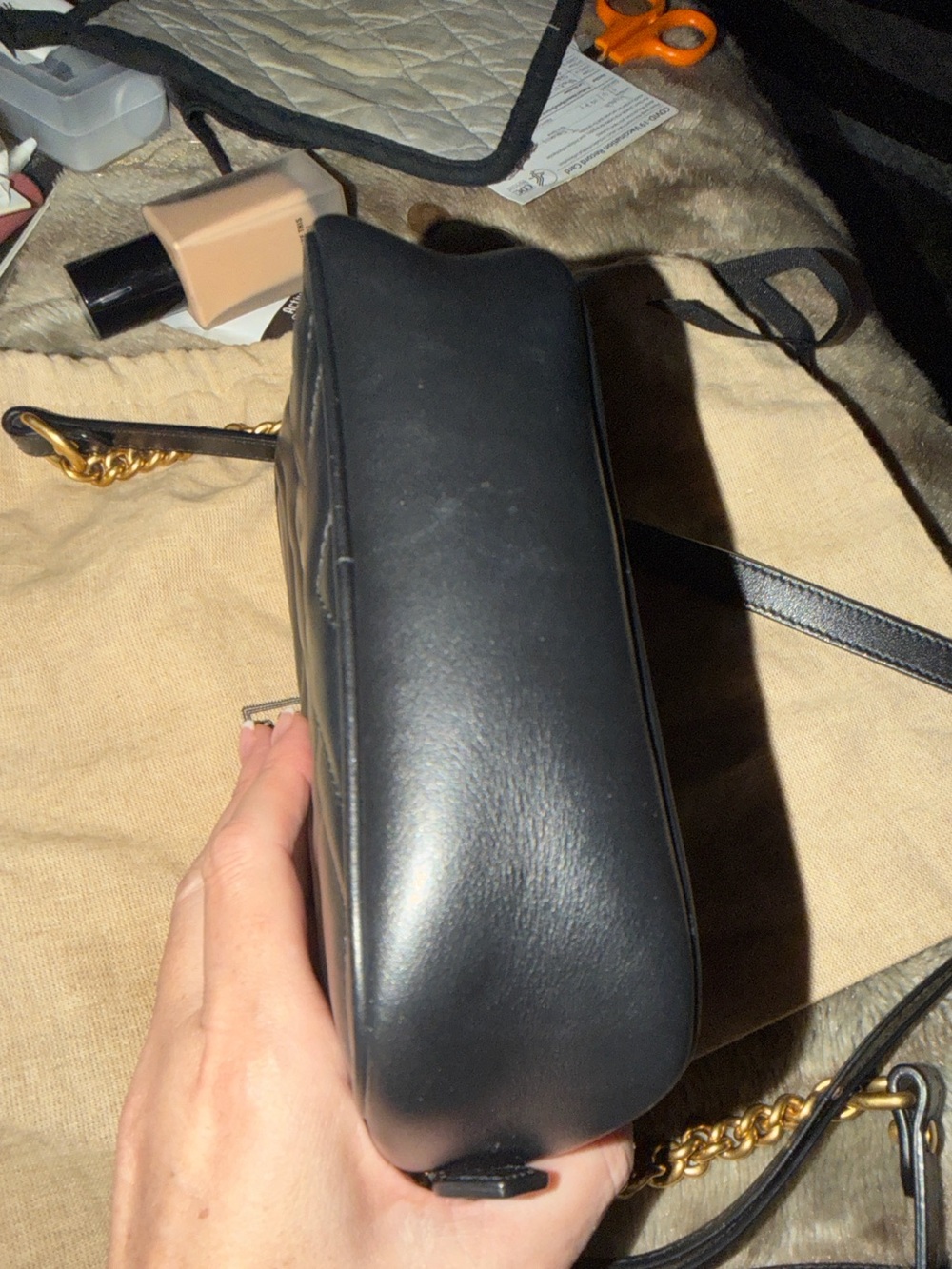 Gucci Black Chevron Quilted Leather Crossbody with Gold Double G - Picture 8 of 16